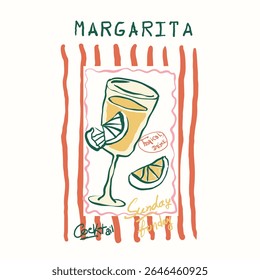 Women's summer graphic tee. hand drawn cocktail poster for wall art or t-shirt graphic. Vector hand drawn cocktail packaging label design template .Art for poster design