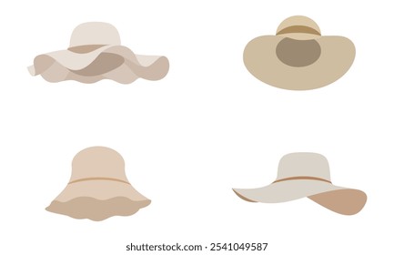 women's summer hat set vector illustration isolated on white background.