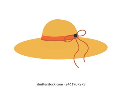 Women's summer hat vector illustration. Elegant summer straw  hat female stylish accessories isolated  on white background