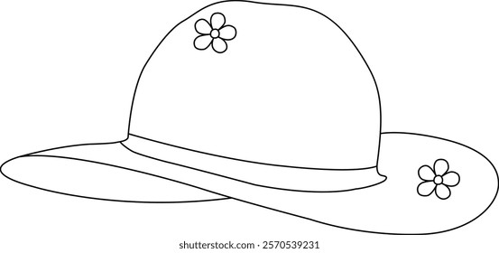 Women's summer hat vector illustration. Beach headgear outline doodle.