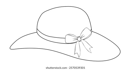 Women's summer hat vector illustration. Beach headgear outline doodle.