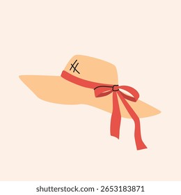 Women's summer hat vector illustration. Beach headgear on white background.