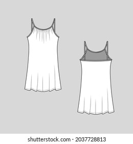 Correa de espagueti de verano de mujeres Tunez cuello superior reunión cami moda boceto plano superior diseño de plantilla técnica de dibujo vector