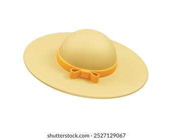 Sombrero de paja del verano de las mujeres con el icono amarillo de la ilustración de la cinta