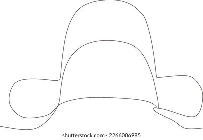 Women's sun hat in continuous line art drawing style. Women's summer hat minimalistic black linear design isolated on white background. Vector illustration