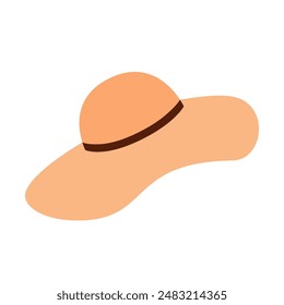 Women's sun hat with large brim, summer beach accessory, vector illustration in cartoon style.