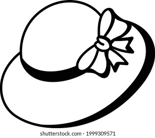 Womens Sun Straw Hat Wide Brim with bow Concept Vector Icon Design, Summer Spring activities Symbol, Hot Weather Doodle art Hand Drawn Sign, Warmest Season Elements Stock illustration