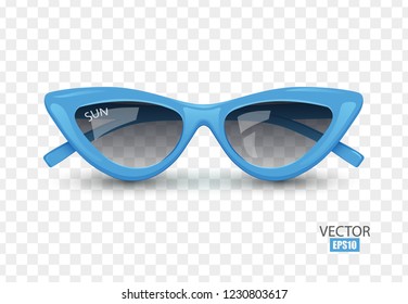 Women's sunglasses, blue glasses isolated on transparent background, women's accessory. Summer season, the sea, the beach. Vector illustration. EPS10