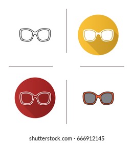 Women's sunglasses icon. Flat design, linear and color styles. Isolated vector illustrations
