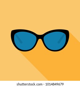 Women's Sunglasses Icon with Shadow on Yellow Background. Vector Illustration. Flat design style. Simple icon. 