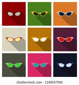 Women's Sunglasses Icon with Shadow on Background. Vector Illustration. Flat design style. Simple icon.