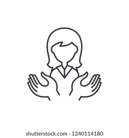Women's support line icon concept. Women's support vector linear illustration, symbol, sign