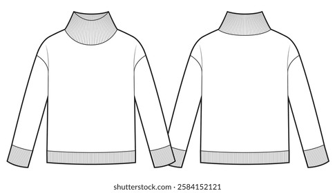 Women's sweater turtleneck technical illustration