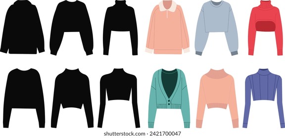 sudaderas femeninas de estilo plano, vector