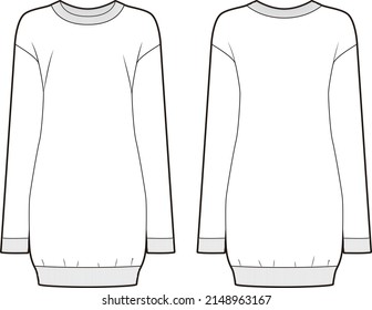 Women's sweatshirt dress fashion vector sketch, Apparel template