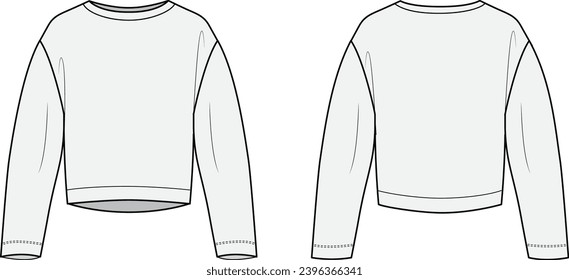 Women's sweatshirt , Fashion Flat Sketch Vector Illustration, CAD, Technical Drawing, Flat Drawing, Template, Mockup.