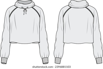 Women's sweatshirt , Fashion Flat Sketch Vector Illustration, CAD, Technical Drawing, Flat Drawing, Template, Mockup.