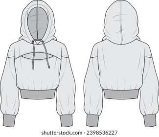 Women's sweatshirt , Fashion Flat Sketch Vector Illustration, CAD, Technical Drawing, Flat Drawing, Template, Mockup.