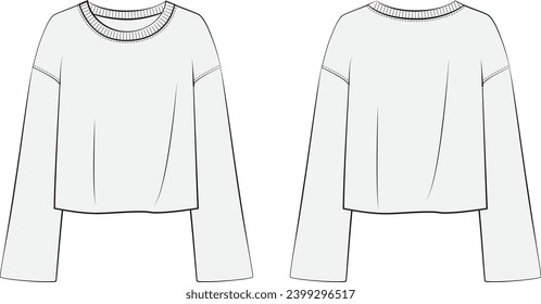 Women's sweatshirt , Fashion Flat Sketch Vector Illustration, CAD, Technical Drawing, Flat Drawing, Template, Mockup.