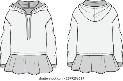 Frauenpullover , Fashion Flat Sketch Vektorgrafik, CAD, Technische Zeichnung, Flachzeichnung, Vorlage, Mock up.