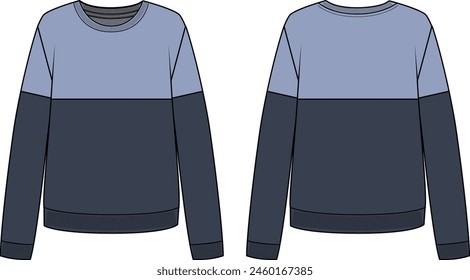 Damen Sweatshirt , Fashion Flat Sketch Vektorillustration, CAD, Technisches Zeichnen, Flaches Zeichnen, Vorlage, Mockup.