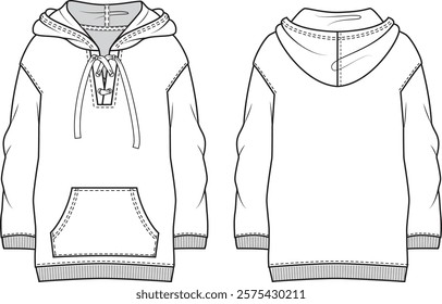 Women's sweatshirt , fashion flat sketch vector illustration, cad, technical drawing, flat drawing, template, mockup.