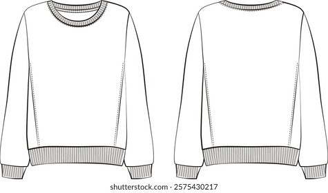 Women's sweatshirt , fashion flat sketch vector illustration, cad, technical drawing, flat drawing, template, mockup.