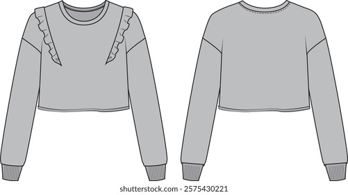 Women's sweatshirt , fashion flat sketch vector illustration, cad, technical drawing, flat drawing, template, mockup.