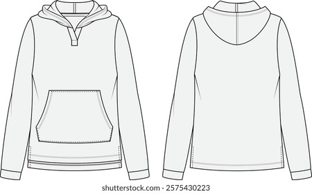 Women's sweatshirt , fashion flat sketch vector illustration, cad, technical drawing, flat drawing, template, mockup.