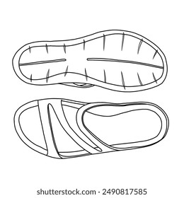 Women's Swiftwater Sandal, Lightweight and Sporty Sandals  Line art, Technical sketch hand drawing, top and bottom view, outline vector doodle illustration isolated on white background