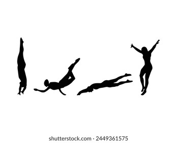 Women's swimming sports silhouettes. Girl swimming diving silhouette isolated on a white background.