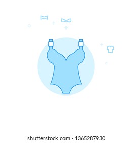 Women's Swimsuit Flat Vector Icon. Clothes or Garments, Wear Illustration. Light Flat Style. Blue Monochrome Design. Editable Stroke. Adjust Line Weight.