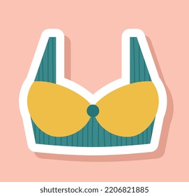 Womens Swimsuit Icon. Comfortable Clothes For Swimming In River, From Sea And Pool. Vacation In Tropical Countries, Travel And Tourism. Social Media Sticker. Cartoon Flat Vector Illustration