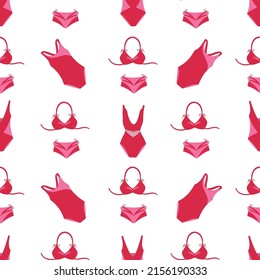 Women's swimsuit. Vector seamless pattern. Wallpaper, texture in the flat style.