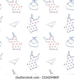 Women's swimsuits. Pattern seamless on the white background. Vector