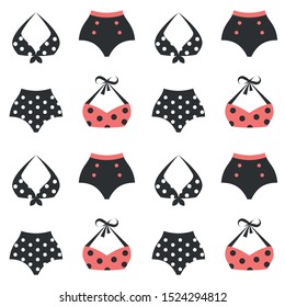Women's swimsuits. Pattern seamless on the white background. Vector