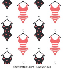 Women's swimsuits. Pattern seamless on the white background. Vector