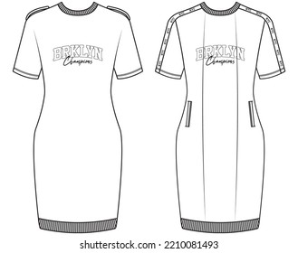 womens t shirt dress fashion flat sketch vector illustration.