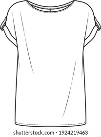 Women's  T Shirt. Fashion Flat Sketch, apparel template, vector