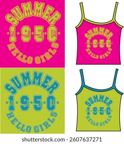 Women's tank top with "College" theme and "Summer 1950" text.