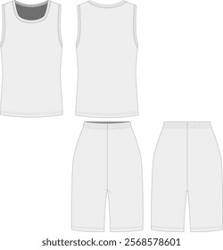 Women's tank top and short pants sleepwear set fashion flat sketch. Editable vector illustration.