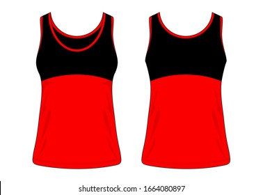 Women's Tank Tops Shirt Design Vector With Red/Black Colors.
Front And Back Views.