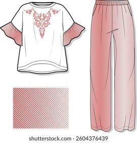 women's top and bottom clothing set design. pattern design and more