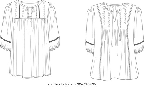 women's top with embroidery and trim