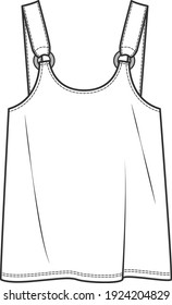 Women's  Top. Fashion Flat Sketch, apparel template, vector. women strap top