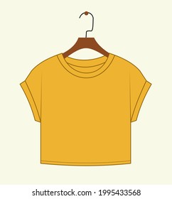 Women's Top Fashion Flat Sketch. yellow top on hanger