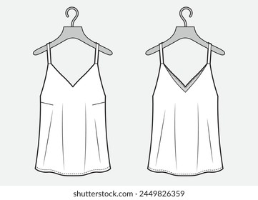 Women's top fashion flat sketch. White top on hanger