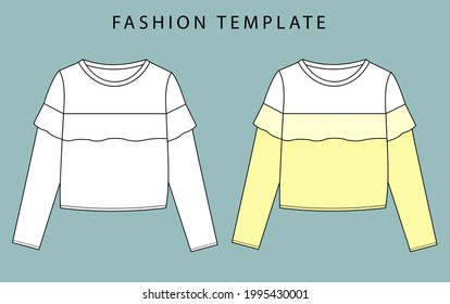 Women's Top  front and back view. Women's Top Fashion Flat Sketch. 
