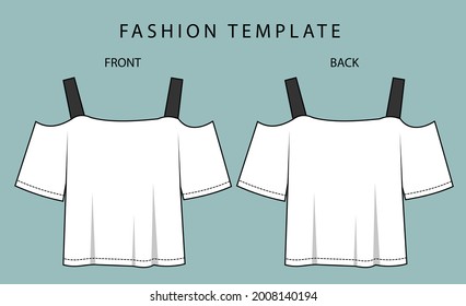 Women's Top  front and back view. Women's Top Fashion Flat Sketch. 