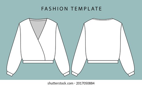 Women's Top  front and back view. Women's Top Fashion Flat Sketch. 

